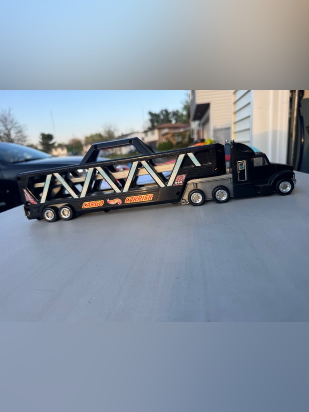 Hotwheels Black Toy Cargo Carrier 1997 Vintage. 18.5” pre-owned